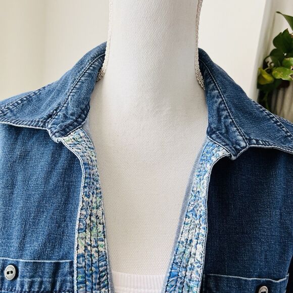 Tommy Hilfiger Blue Denim Stretchy Button Down Blouse Shirt - Womens Plus 18W - Picture 2 of 8